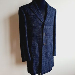 NEW Pal Zileri Gentleman Wool Plaid Navy Blue Coat Jacket Size 52